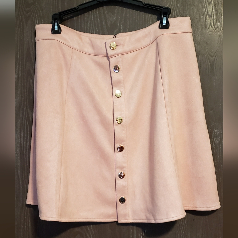 Fuinloth Pink Suede Skirt with Gold Buttons Size XL